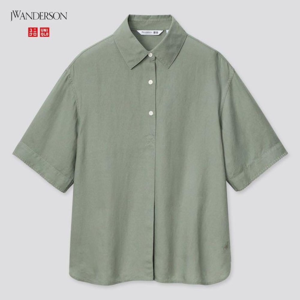 J.W. Anderson for UNIQLO - Green Short Sleeve Linen Pullover Top Shirt